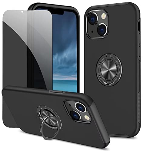 Dechyi Anti-Spähen hülle für iPhone 13 Schwarz Handyhülle mit Sichtschutz aus gehärtetem Glas Displayschutzfolie mit Ringhalterung stoßfest, Kratzfest PC-Silikon strapazierfähig Schutzhülle