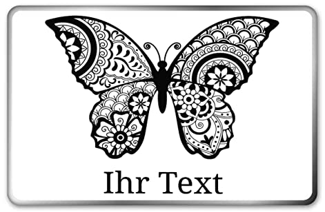 gravur-farbik.de – personalisierbare eckige Dose mit Name oder Wunschtext – Zentangle Schmetterling Motiv – bedruckte Geschenkdose – ideale Keksdose, Metalldose, Plätzchendose