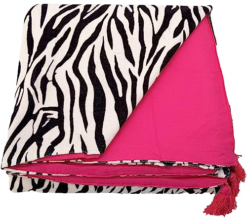 Ragged Rose 140 cm x 180 cm Überwurfdecke – Pom Pom Überwurf aus Baumwollsamt mit Pompon-Besätzen an den Seiten – vielseitige Baumwollsamt-Decke für Sofa & Bett