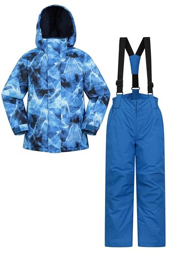 Mountain Warehouse Kids Ski Jacket & Trousers Set - Snowproof Ski Outfit, Front Pockets, Fleece Lined Skiwear, Integrated Snowskirt - Best for Winter Snowboarding Blue 2-3 Years