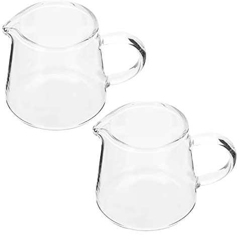 Anneome Milk Mugs Set of 2 Creamer Dispenser Glass Milk Jar Serving Cup for Coffee