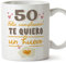 MUGFFINS Tazas 50 Cumpleaños - En Español - Te quiero un Huevo Regalo Amigos Novios Familiares - 11 oz / 330 ml - Regalo original y divertido