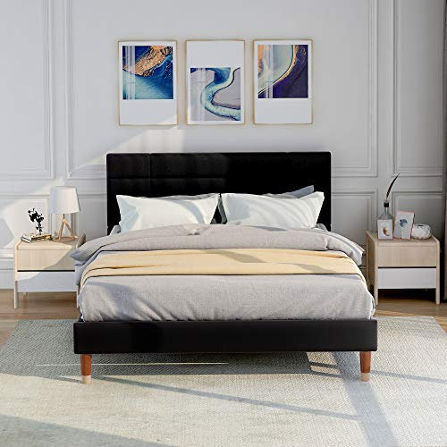 ModernLuxe- Kinderbett Einzelbett/Doppelbett Holzbett Bettgestell mit Lattenrost und Kopfteil Massivholzbett Kiefer Gästebett Bett Jugendbett (Schwarz, 140x200cm)