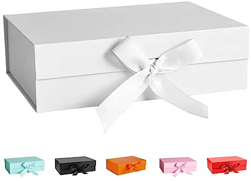 DAWNTREES Gift Box with Lid for Presents,26x19x8 cm,with Ribbon and Magnetic, Gift Box Large Closure for Christmas, Hanukkah, Fathers Day, Weddings, Birthdays, Grooms Gifts