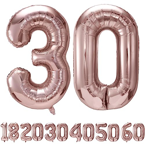 luftballon 30 jahre | Roségold 30 ballons-40-101cm 30 Geburtstagsdeko -20 Folienballon Zahl Deko zum Geburtstag fliegt mit Helium 30 Geburtstag für Männer Frauen 30 Geburtstagsparty Jubiläum