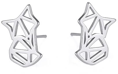 Fuchs Ohrringe für Frauen Edelstahl Geometrischer Stil Fuchs Ohrstecker Tierschmuck (Silber)