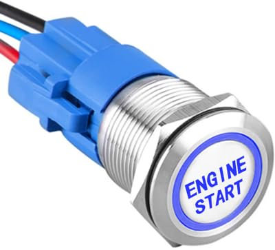 ETOPARS Rostfreier Stahl 19mm Momentaner Kippschalter 12V 5A Auto Wippschalter Metall Druckschalter Wasserdicht EIN/AUS Startschalter mit Drahtstecker Blau Licht Engine Start