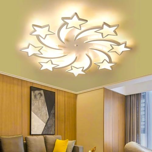 JOJOM LED-Deckenleuchte, dimmbare Lampe mit Fernbedienung, moderner Kreativ-Stern, weiße Acryl-Deckenleuchte für Kinderzimmer und Wohnräume (Größe : 8 heads)