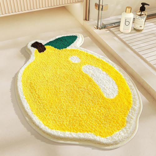 Lkw Ogechi Mikrofaser Badematte 80x50 cm rutschfest, Extra Weiche Badezimmerteppich für Badezimmerboden, Super Saugfähig und Schnell Trocknend Badematte Badteppich, Maschinenwaschbar (Zitrone)