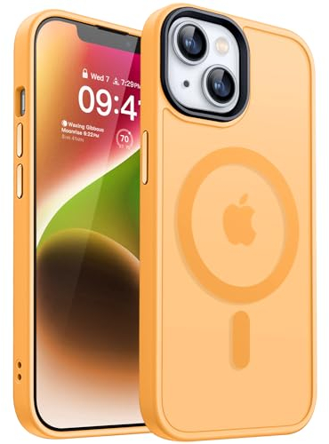 CANSHN für iPhone 13 Hülle und iPhone 14 Hülle für MagSafe [TOP Magnetische Adsorption] [Militärschutz] Schutzhülle Samtige Touch Matt Anti-Kratzen, Orange