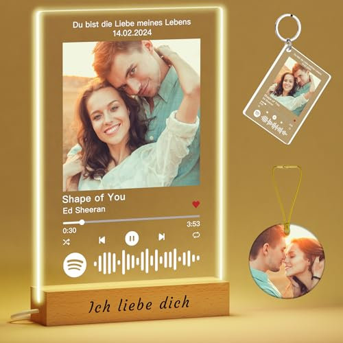 Voryusmer Spotify Glas Personalisiert mit Foto LED - Pärchen Geschenke Valentinstag für Ihn Sie - Personalisierte Geschenke für Partner Jahrestag