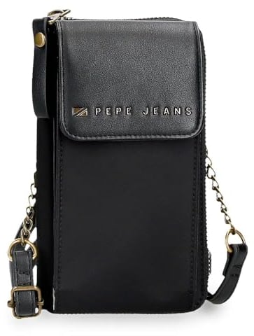 Pepe Jeans Morgan Bandolera Portamóvil Negro 11x20x4 cms Poliéster y PU by Joumma Bags