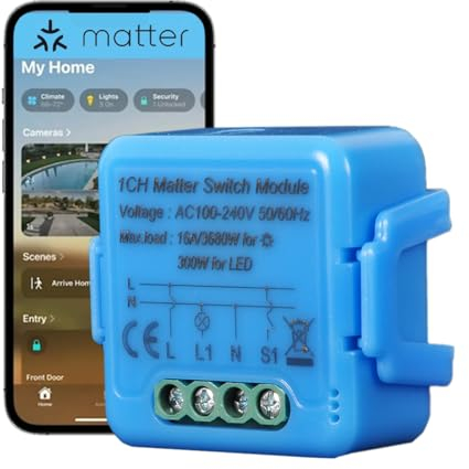 Modulo interruttore luce intelligente Matter, mini interruttore relè WiFi 1 gang 16A L'automazione domestica intelligente funziona con Homekit Alexa Google Home (1)
