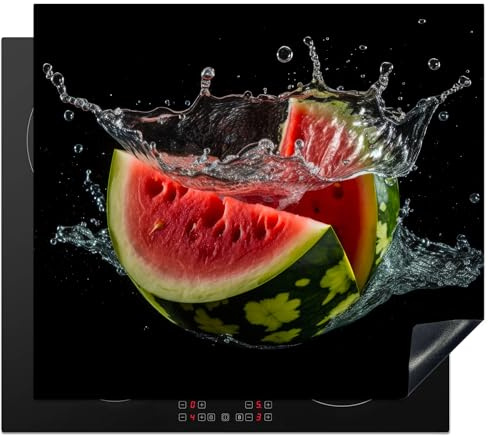 KitchenYeah© Protection Pour Plaque Induction Deco Cuisine Protégé Cache De | 59x52 cm - Cuisson Vitroceramique Pastèque - Noir - Eau - Fruit - Melon