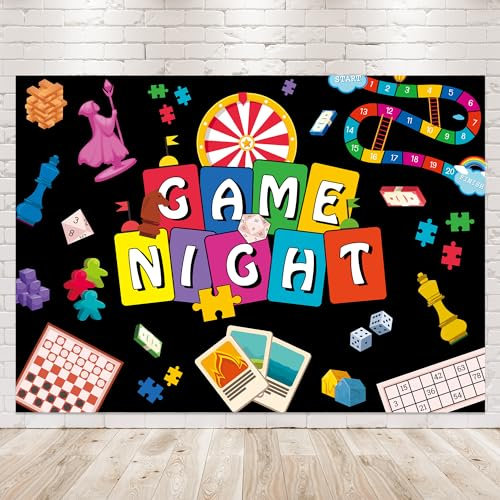 Newsely Game Night Backdrop 7Wx5H Photography Party Decorations Chess Card Playing Card Birthday Background Gamer Banner Photo Booth Props