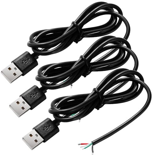 KUOQIY 3 Pezzi USB-A Maschio 4 Pin Filo Nudo, 1m 22AWG Maschio Spina 4pin Filo DIY Pigtail Cavo di Alimentazione, per Apparecchiature Installato