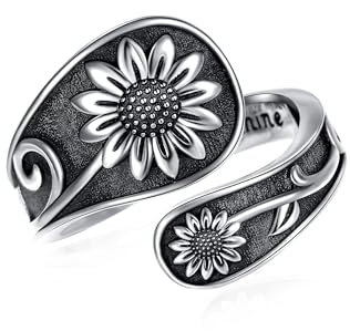 Fryneauy Sunflower Ring Spoon Ring S925 Sterling Silver Jewelry Gift for Women