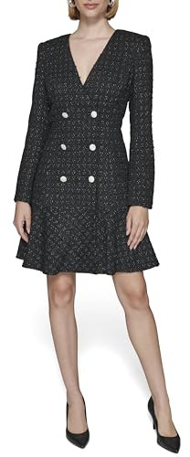 KARL LAGERFELD Damen Embellished Buttons Long Sleeve V Neck Blazer Dress Lässiges Kleid, Schwarz/Silber, 40