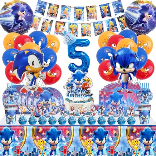 Soni Decorazioni Compleanno 5 Anni, Kit Festa con Palloncini, Stoviglie, Addobbi e Torta Decorazioni, 100 Pezzi