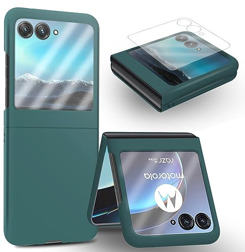 MOJIA Cover per Motorola Moto RAZR 50, Custodia Ultra Sottile e dal Tocco Setoso, Anti Caduta e Anti Graffio, con Pellicola Protettiva in Vetro Temperato. Verde Scuro