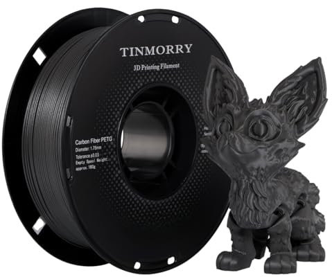 Kohlenstofffaser PETG Filament 1.75 mm, TINMORRY PETG CF 3D Drucker Filament, Kompatibel mit Bambu LAB/Creality K1C / QIDI MAX3 / Prusa MK4 FDM 3D Drucker, 1 KG 1 Spule, Dunkelgrau