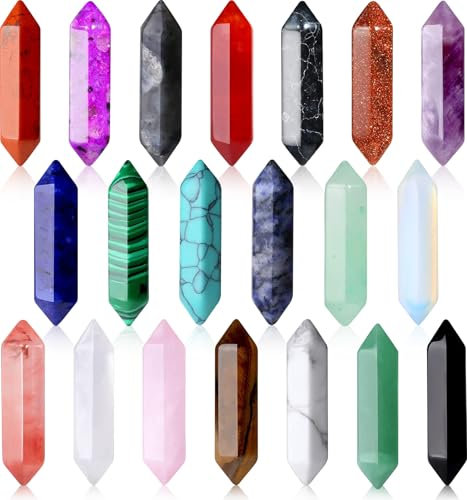SaiXuan 20 Stück Sechseckige Edelsteine,Natürliche Kristalle zur Chakren-Ausrichtung, Meditation & Energieheilung, Mit Amethyst, Obsidian, Tigerauge für Spirituelle Deko & DIY-Schmuck