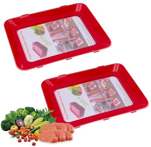 Food Storage Tray,Stackable Stretch Fresh Storage Trays,Silicone Food Storage Trays,Reusable Food Preserving Tray(Red-2pcs)