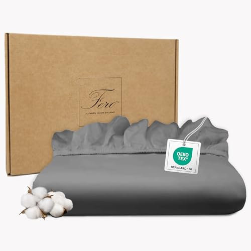 Ferò Luxus Spannbettlaken 90x200cm Baumwolle Mako Satin, 300TC Baumwolle mit Seidenprotein, Oeko Tex 100, Designed in Italy, Spannbettlaken Baumwolle 90x200 Höhe bis 30cm, Grau