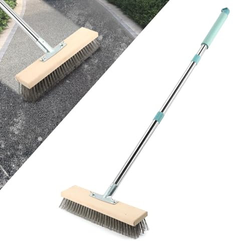 Heavy Duty Wire Broom with Telescopic Handle (63IN), Wire Brush Yard Brush Stiff Metal Bristle Brush for Cleaning Moss, Tough Stains on Concrete, Grout, Garden, Garage, Patio, Swimming Pool