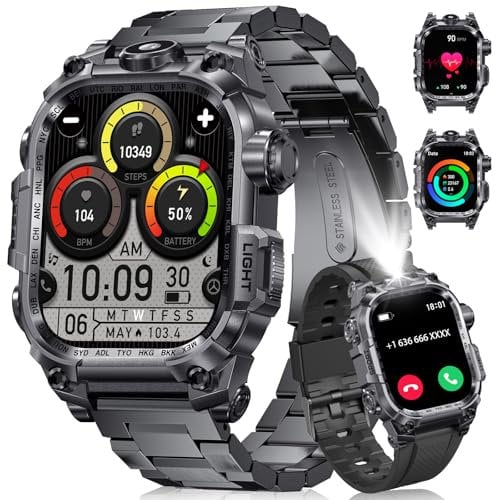 HIRREO Smartwatch Herren-2.01 HD Großes Display Fitness Watch,700mAh/LED Taschenlampe,Telefonfunktion Sportuhr Smartwatch, 5ATM Wasserdicht/120+Sportmodi/Herzfrequenz/Schlafmonitor für Android iOS