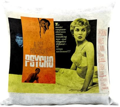 Fabulous Kissen aus Kunstleder, weiß, altes englisches Filmposter Psycho, Retro, Kinoposter, Vintage, 40 x 40 cm, Leder-Haptik, inkl. Bezug und Kissen