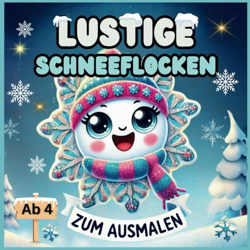 Lustige Schneeflocken zum Ausmalen: Kreativer Winterspaß für kleine Künstler, ein Geschenk für fröhliche Wintertage, Freude am Ausmalen mit lustigen Schneeflocken.