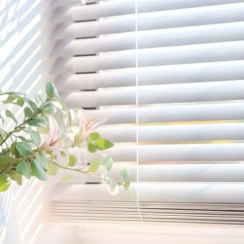 Persianas Venecianas de Vinilo PVC con cordón autobloqueo, Soportes Ocultos y Fácil Instalación Montaje en Pared o Techo. Persiana Veneciana y estores enrollables STORESDECO Blanco 105x250 cm