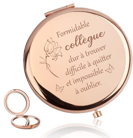 Cadeau Collègue,Cadeau Meilleure Amie Femme,Miroir de Poche Personnalisé de Couleur or Rose,Cadeau Original Femme Anniversaire,Cadeau Départ Collègue,Cadeau Collègue de Travail,Cadeau Collègue Noel