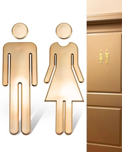 TPZORJX 2 pezzi Cartelli da bagno per uomo e donna, cartello per la porta del bagno, adesivo per il bagno, simbolo del bagno, cartello per il bagno per uomo e donna, oro