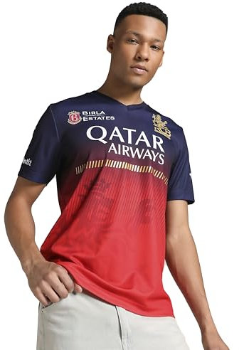 Puma RCB 2025 Herren Replica Cricket Jersey Navy Flame Scarlet, Puma Navy-Flame Scarlet, Klein
