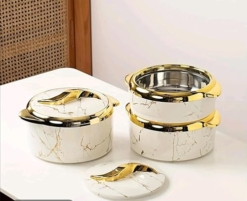 3pc Set Plastic Hot Pot Thermal Insulated Casserole Food Warmer Serving Dish (White)