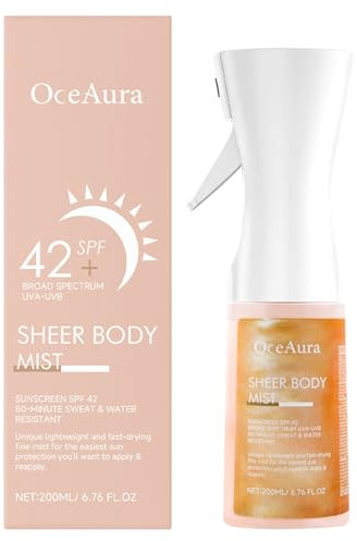 Sonnenspray LSF 42, 200ml Sonnenschutz Spray 42 Wasserfest, Feuchtigkeitsspendende Sonnencreme Spray Sonnenöl, Sonnenschutzspray, Spfspray Body Mist, Sonnenspray Transparent für umfassenden Schutz