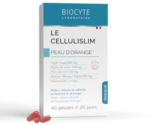 BIOCYTE Le Cellulislim - Complement Alimentaire Anti Cellulite & Draineur - Vigne Rouge, Cafeine, Vitamine B6-40 gélules - Programme de 20 Jours