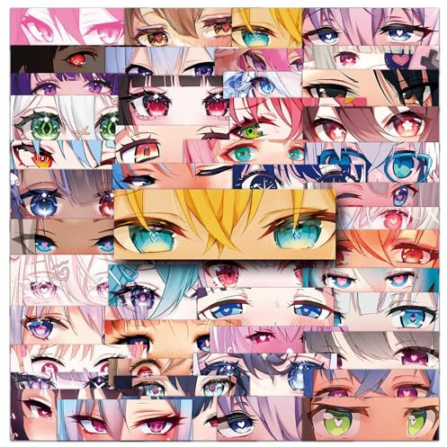 Anime-Augen-Aufkleber-Set, wasserdichte Vinyl-Aufkleber für Laptop, Scrapbook, Tagebuch, Wasserflasche, Notizbuch, Gepäck, Tasse, niedliches ästhetisches japanisches