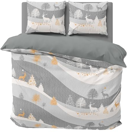 one-home Bettwäsche 200x220 cm Rentiere Winterlandschaft Biber Winter Flanell Baumwolle