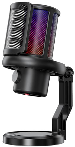 K KASONIC Micrófono USB Gaming con Iluminación RGB & Filtro Anti-Pop