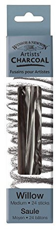 Winsor & Newton 7005177 Natural Charcoal Zeichenkohle aus Weidenholz, deckende Zeichenkohle in Künstlerqualität ideal für Kohlezeichnungen mit hohen Kontrasten - Mittel, 24 Stück