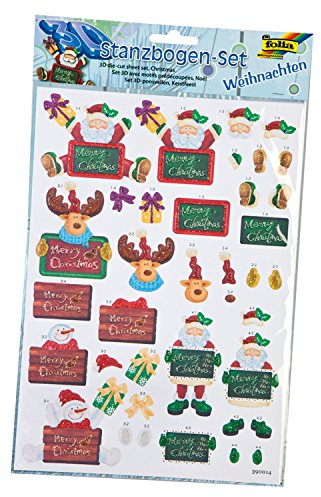folia 1509 - 3D Stanzbogenset Weihnachten - Set mit weihnachtlichen vorgestanzten 3D Motiven