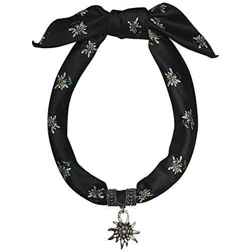 P.S. Schuhmacher Trachtenschmuck Dirndlkette Trachten Schmuck Edelweiß Dirndl Satin-Tuch Kette Dirndltuch Trachtenkette Trachtentuch 60x60cm Edelweißanhänger Dirndlschmuck, Farbe:schwarz