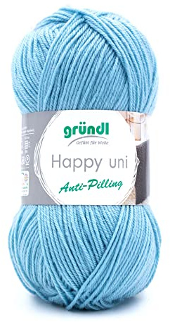 Gründl Happy uni 100% Polyacryl 1 x 100 g, Aqua | (Strick- und Häkelgarn mit wollartigem Charakter aus Anti-Pilling, 100 g / 250 m, Nadelstärke: 4 - 5, 100 g)