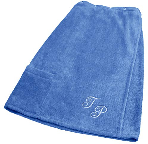 Lashuma Framsohn Saunatuch Fun Sarong Saunakilt für die Dame, Farbe Azur Blau, Bestickt mit Ihrem Wunsch Monogramm Hell Blau