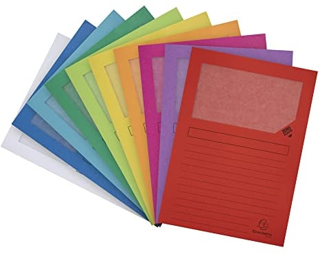 Exacompta 50150E 100er Pack Fenstermappen Super PEFC zertifiziert Karton 160g/m² praktisch und robust für DIN A4 farbig sortiert Dokumentenmappe Einschlagmappe