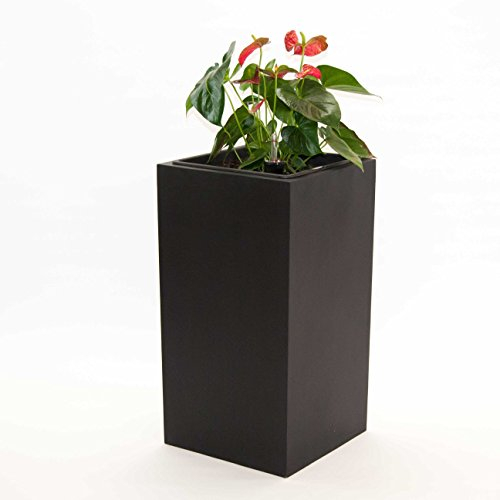 Blumenkübel Fiberglas säule 30x30x60cm elegant schwarz-matt