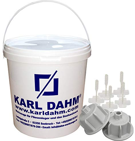 Karl Dahm Kit de base pour joints de 2 mm - 50 caches gris pour épaisseur de carrelage de 12 à 20 mm+250 languettes filetées de base+seau - 12452